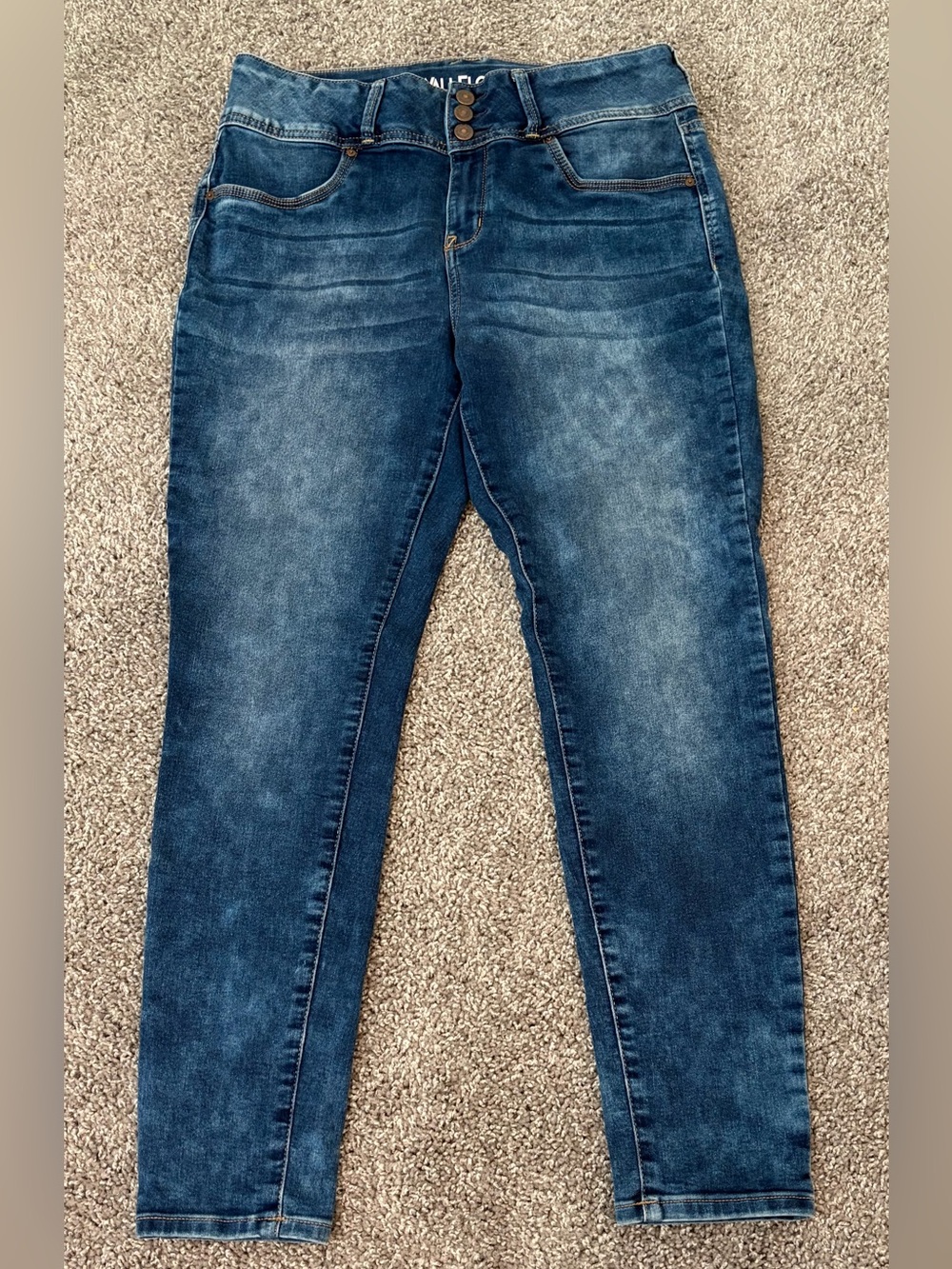 Wallflower Sassy High Rise Stretchy Skinny Jeans Mottled Indigo Wash Sz 15